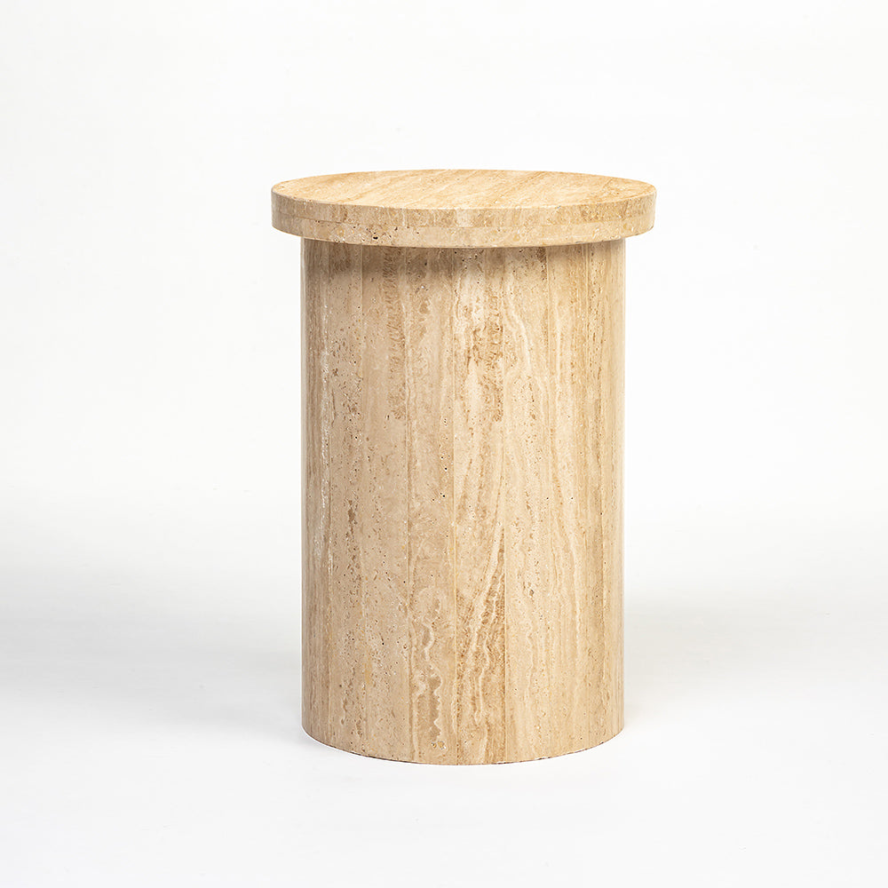 Tambour Accent Table, Travertine