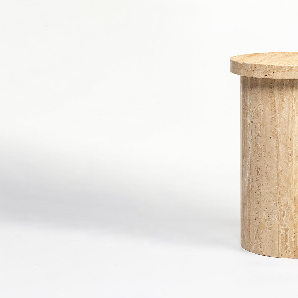 Tambour Accent Table, Travertine