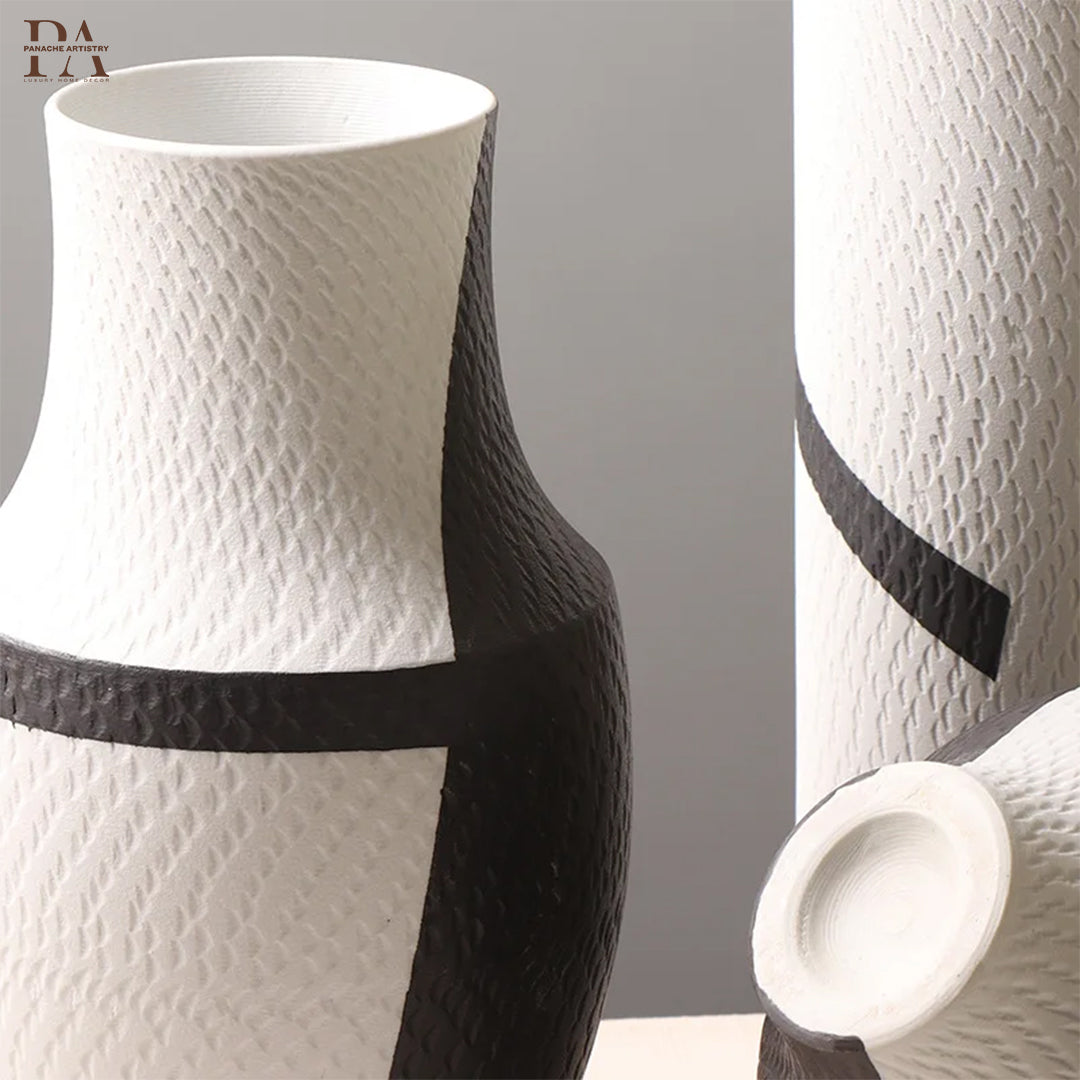 Monochrome Geometric Ceramic Vase Set