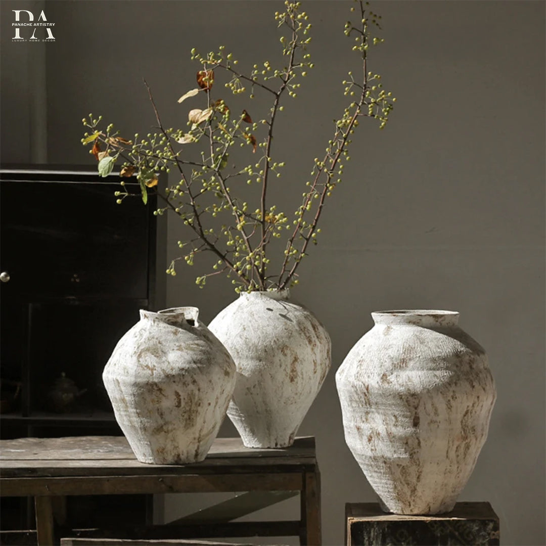 Rustic Artisan Ceramic Vase Trio