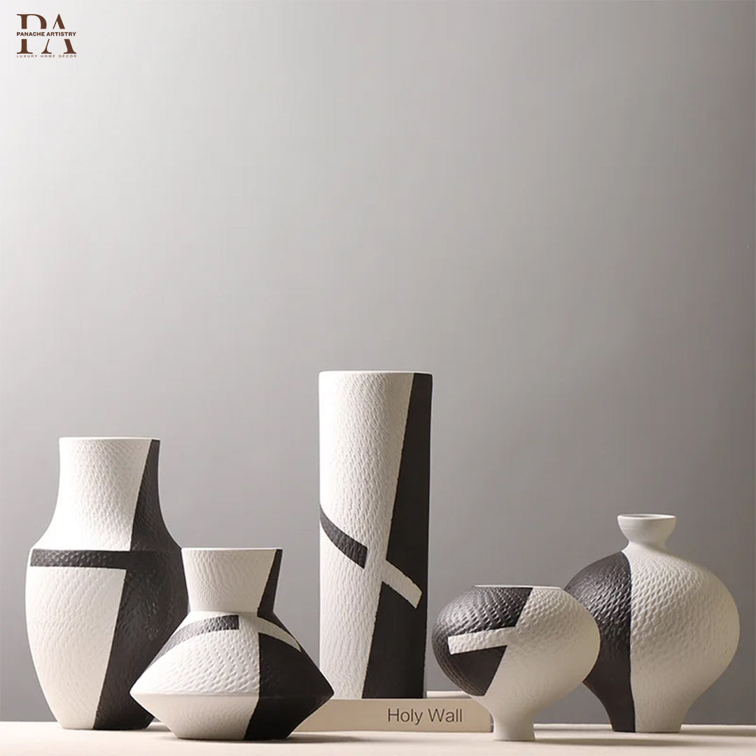 Monochrome Geometric Ceramic Vase Set