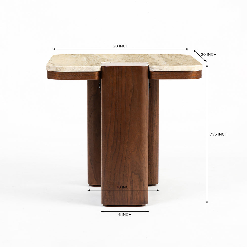 Bridge Accent Table, Travertine & Walnut