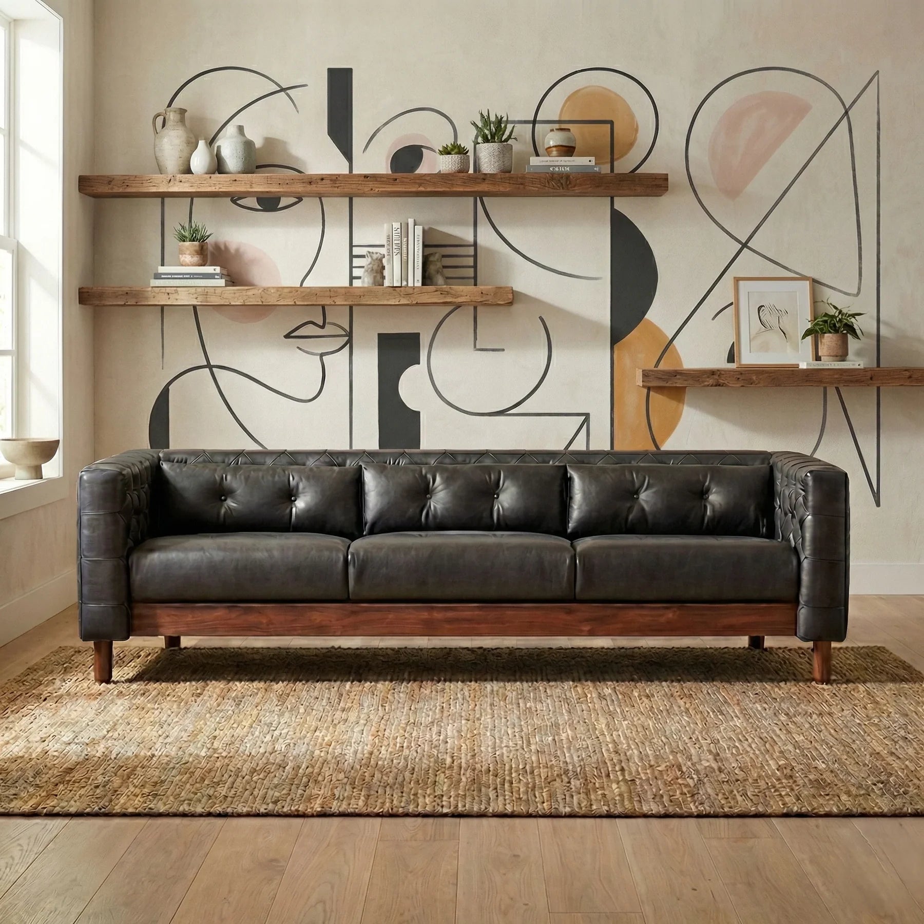 Charcoal, Held in Wood Sofa